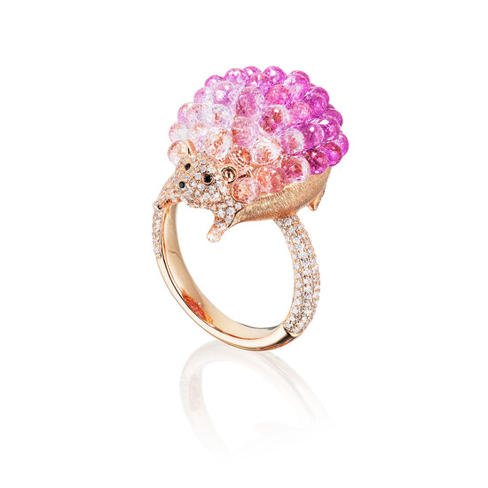 A Pink Sapphire and Diamond 'Hedgehog' Ring