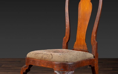 A Queen Anne Volute Carved Walnut Flat-Stretcher Pad-Foot Side Chair