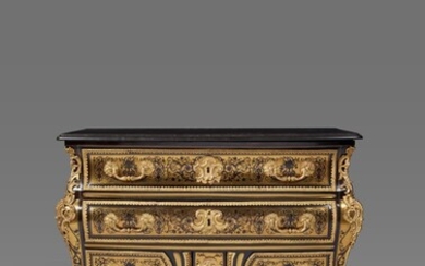 A Régence Gilt Bronze and Brass-Mounted Ebony Contre-Partie Boulle Marquetry Commode, attributed to François Lieutaud, Circa 1730