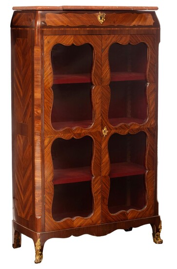 A Rococo style rosewood veneered display cabinet, H 139 - W 89 - D 34 cm