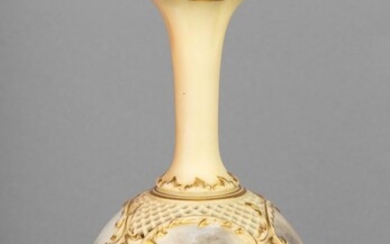 A Royal Worcester vase of globe and shaft form with reticulated shoulders, 7 in. (17.8 cm.) h.