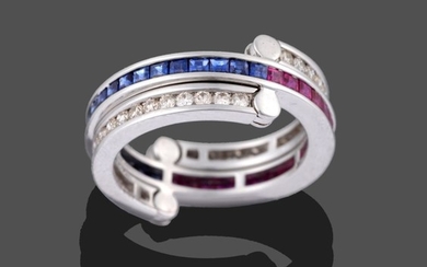 A Ruby, Sapphire and Diamond Eternity 'Flip' Ring, the main...