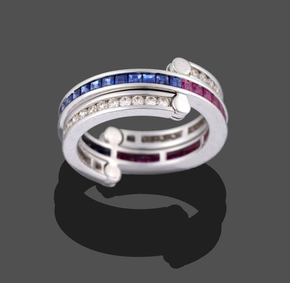 A Ruby, Sapphire and Diamond Eternity 'Flip' Ring, the main...