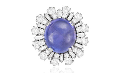 A SAPPHIRE AND DIAMOND CLUSTER RING, CIRCA 1960