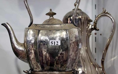 A SILVER PLATED KETTLE ON STAND