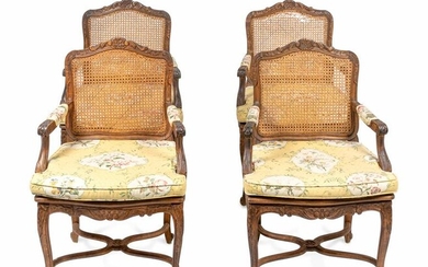A Set of Four Louis XV Style Caned Oak Fauteuils Height