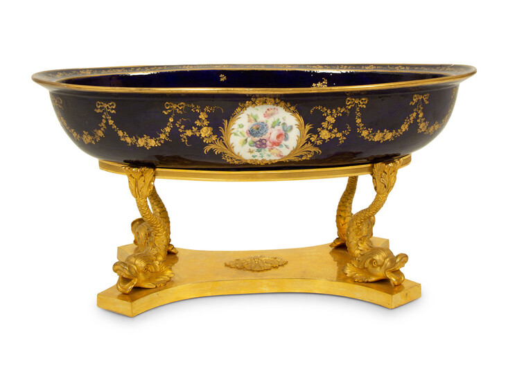 A Sevres Porcelain Bowl Mounted on Gilt Bronze Stand