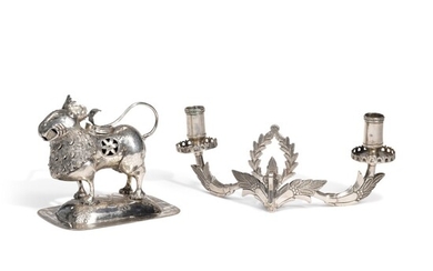 A South American Silver Lion-Form Incense Burner (Sahumador) and Two-Light Wall Sconce, 19th Century