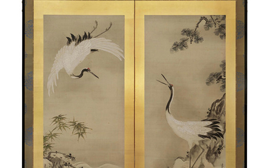 A TWO-PANEL FOLDING SCREEN, WITH SIGNATURE HOGEN FURUKAWA SO HITSU (AFTER KANO TSUNENOBU), EDO PERIOD (18TH - 19TH CENTURY)