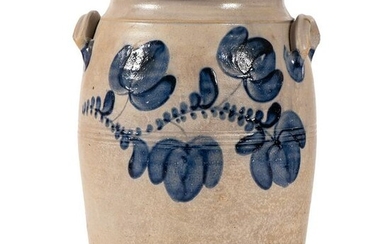 A Three Gallon Floral Cobalt-Decorated Stoneware Jar