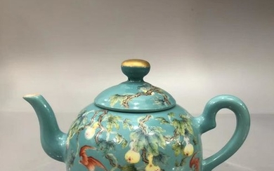 A Turquoise Ground and Famille Rose Teapot