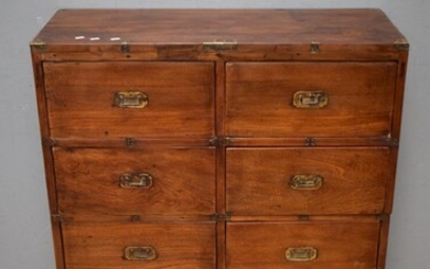 A VICTORIAN DOUBLE BODIED TEAK EIGHT DRAWER CAMPAIGN CHEST (102H x 92W x 37D CM) (PLEASE NOTE THIS HEAVY ITEM MUST BE REMOVED BY CAR...