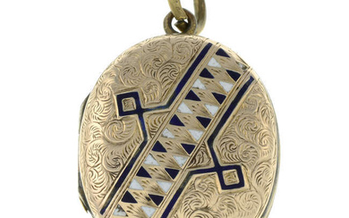 A Victorian 9ct front and back blue and white enamel locket pendant.