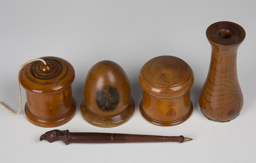A Victorian Mauchline ware vesta case of domed form, transfer printed with a titled view of the