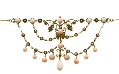A Victorian coral and seed pearl necklace