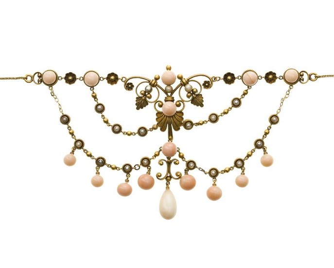 A Victorian coral and seed pearl necklace