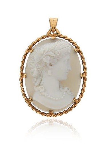 A Victorian hardstone cameo pendant depicting Demeter in...