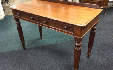 A Victorian mahogany side table, the low back above moulded...