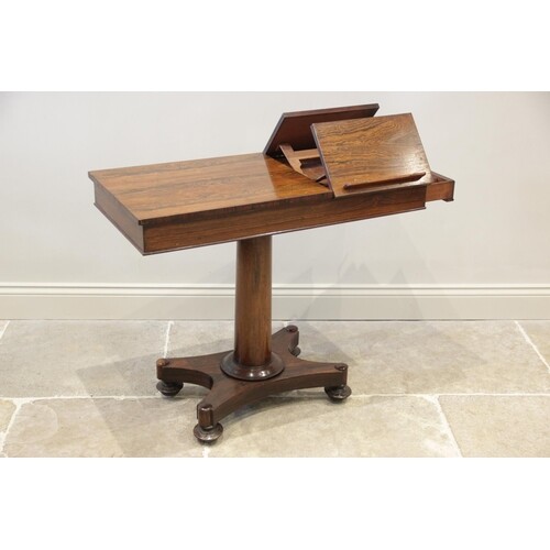 A William IV rosewood reading/music table, the rectangular t...