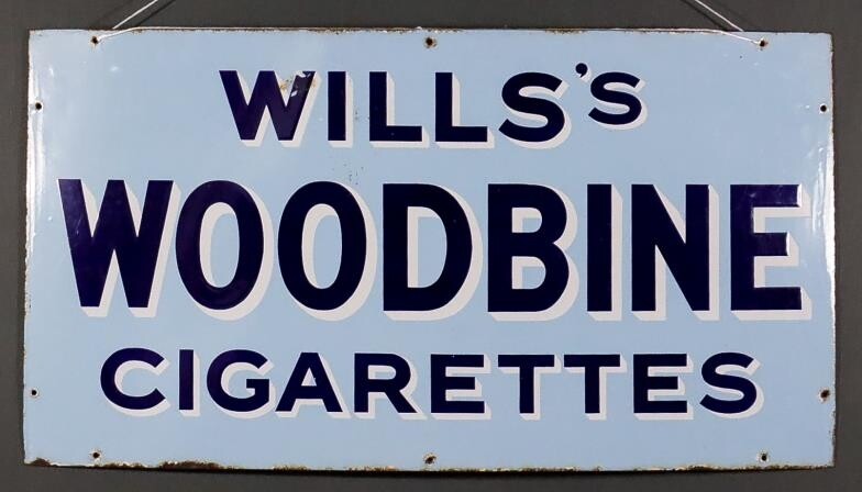 A "Wills's Woodbine Cigarettes" Enamel Advertising Sign, Early 20th...