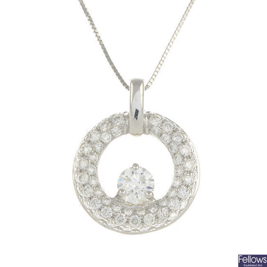 A brilliant-cut diamond pendant, with chain.
