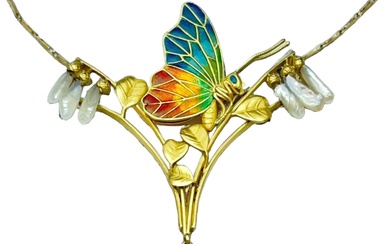 A chain & pendant in a unique butterfly-like design...