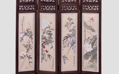 A chinese painting decorated four-fold screens