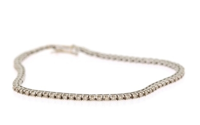 A diamond bracelet set with numerous brilliant-cut diamonds, totalling app. 1.56 ct., mounted in 18k rhodium plated gold. W. 2 mm. L. 19 cm.