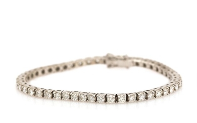 A diamond bracelet set with numerous brilliant-cut diamonds totalling app. 4.80 ct., mounted in 18k white gold. L. 16.9 cm.