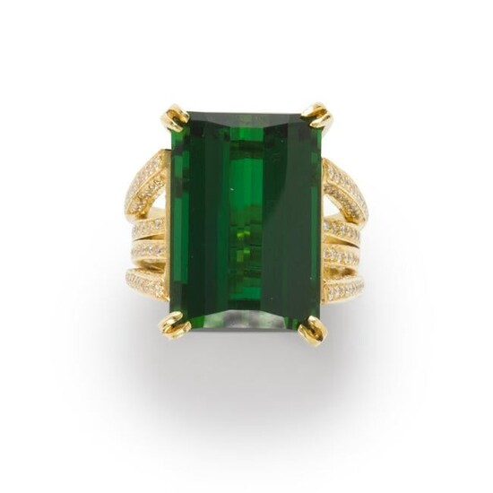 A green tourmaline, diamond and eighteen karat gold