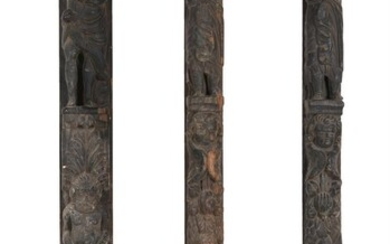 A group of three similar carved oak elements