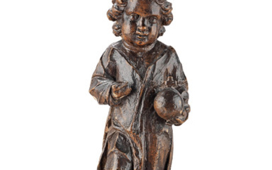 A late 17th/early 18th century carved walnut, gesso and polychrome figure of the infant Christ