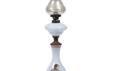 A late 19th century opaline glass oil lamp