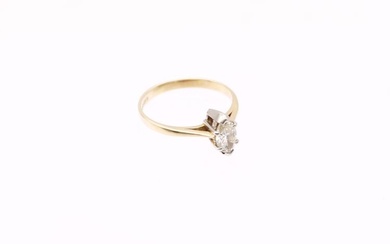 A marquise-cut diamond and 14ct gold solitaire ring, comprising a...
