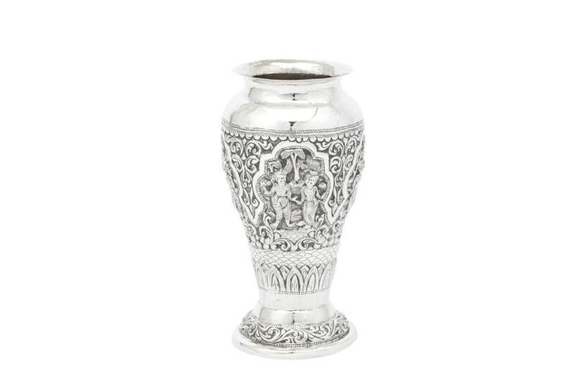A mid 20th century Burmese unmarked silver vase