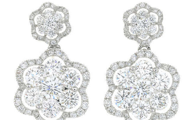 A pair of 18ct gold brilliant-cut diamond floral cluster drop earrings.