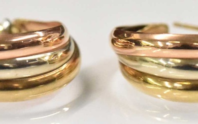 A pair of 9ct tricolour yellow, white and rose gold...