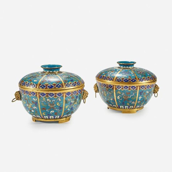 A pair of Chinese cloisonne covered circular bowls