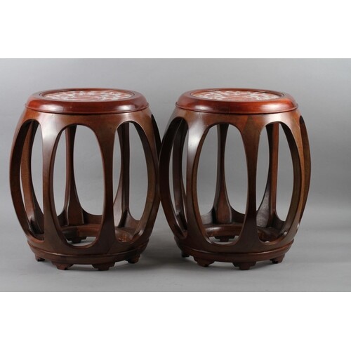 A pair of Chinese hardwood and porcelain dragon decorated pa...