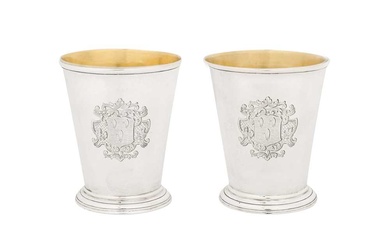 A pair of George II provincial sterling silver beakers, Newcastle 1740 by Isaac Cookson