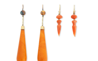 A pair of amber pendent earrings and a pair of...