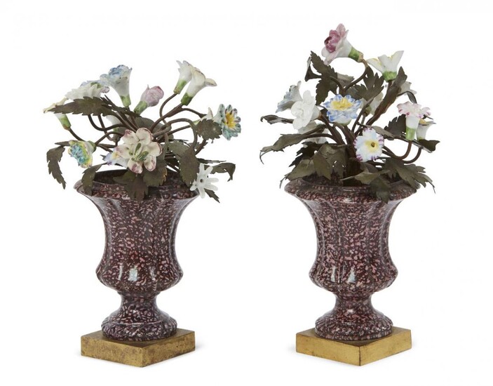 A pair of continental porcelain flower urns, 19th century, each...