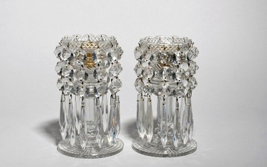 A pair of cut glass table lustres 19th century, hung...