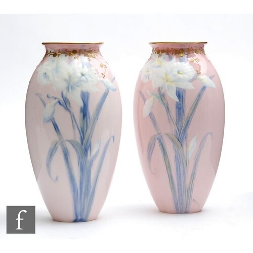A pair of early 20th Century Doulton Burslem Art Nouveau vas...