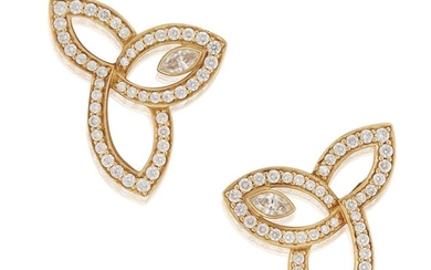 A pair of eighteen karat gold and diamond earrings,...