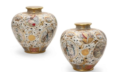 A pair of large Japanese satsuma porcelain vases