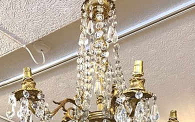 A pair of vintage gilt metal five arm Chandeliers, French style, mid/ late 20th-century, with