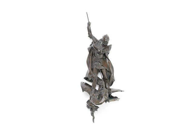 A patinated bronze figure of St George and the Dragon