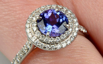 A platinum tanzanite and brilliant-cut diamond cluster ring, by Tiffany & Co.