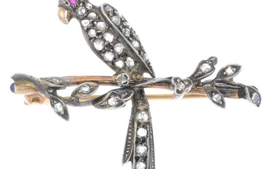 A rose-cut diamond brooch, with ruby eye detail,...